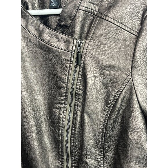 Alfani Metallic Faux Leather Moto Jacket Size Medium - Picture 4 of 16